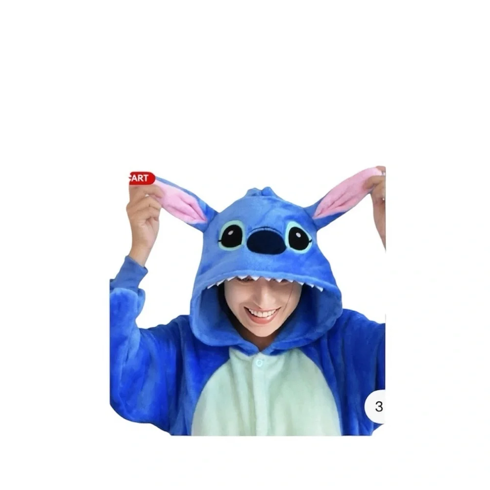 Disney Lilo & Stitch Fleece Onesie Pajamas Hooded Blue unisex 12–14
